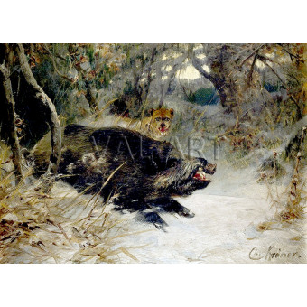 РЕПРОДУКЦИИ НА КАРТИНИ Стадо диви свине в зимна гора (1898)